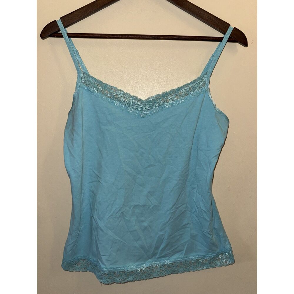 Christopher & Banks Aqua Blue Lace Trim Cami Tank Top Medium Y2K Coquette Cotton